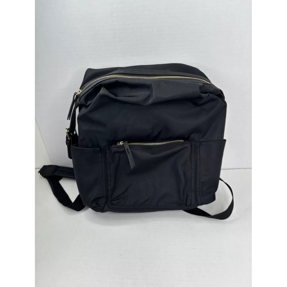 Tommy Bahama Backpack Book Bag Black Nylon Black Lining Pockets Zippers